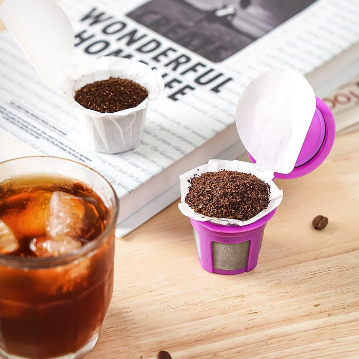 4PCS Reusable K Cup Coffee Filter Pods+ 50PCS Disposable Paper Coffee Filter with Lid for Keurig (No FDA Certification, BPA-free) - 7