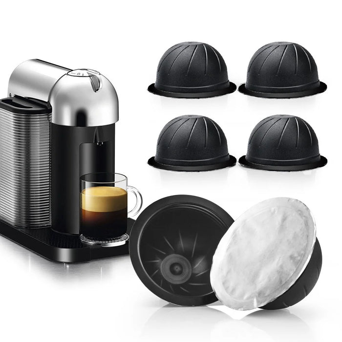2Pcs 230ML Reusable Coffee Capsule Cup BPA-free No FDA Certified Refillable Vertuo Pods with Beech Base+Spoon+Brush+20Pcs Aluminum Foil for Nespresso Vertuoline - 2