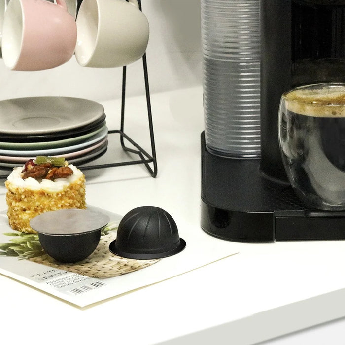 2Pcs 230ML Reusable Coffee Capsule Cup BPA-free No FDA Certified Refillable Vertuo Pods with Beech Base+Spoon+Brush+20Pcs Aluminum Foil for Nespresso Vertuoline - 4
