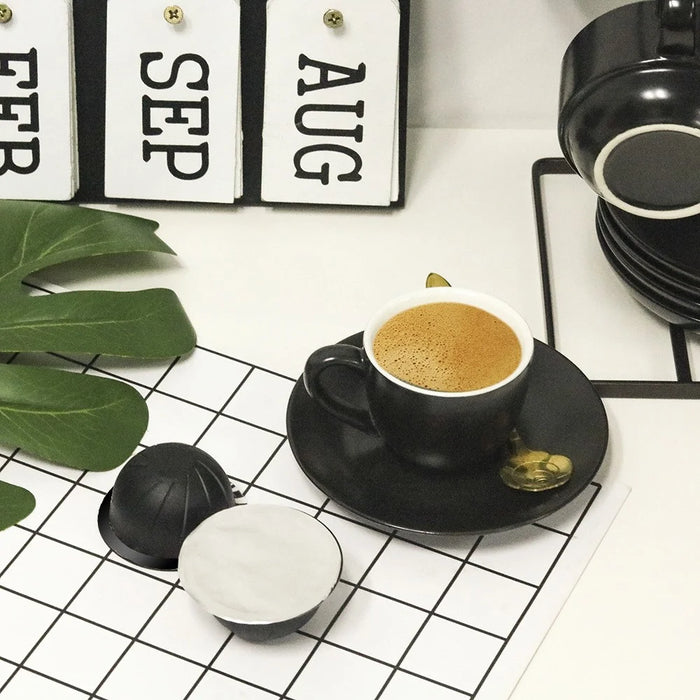 2Pcs 230ML Reusable Coffee Capsule Cup BPA-free No FDA Certified Refillable Vertuo Pods with Beech Base+Spoon+Brush+20Pcs Aluminum Foil for Nespresso Vertuoline - 5