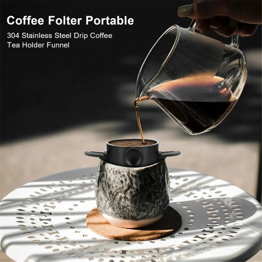 LB001T Stainless Steel Mesh Coffee Filter Paperless Reusable Drip Coffee Maker Dripper with Cup Base (BPA Free, No FDA Certification) - Black - 2