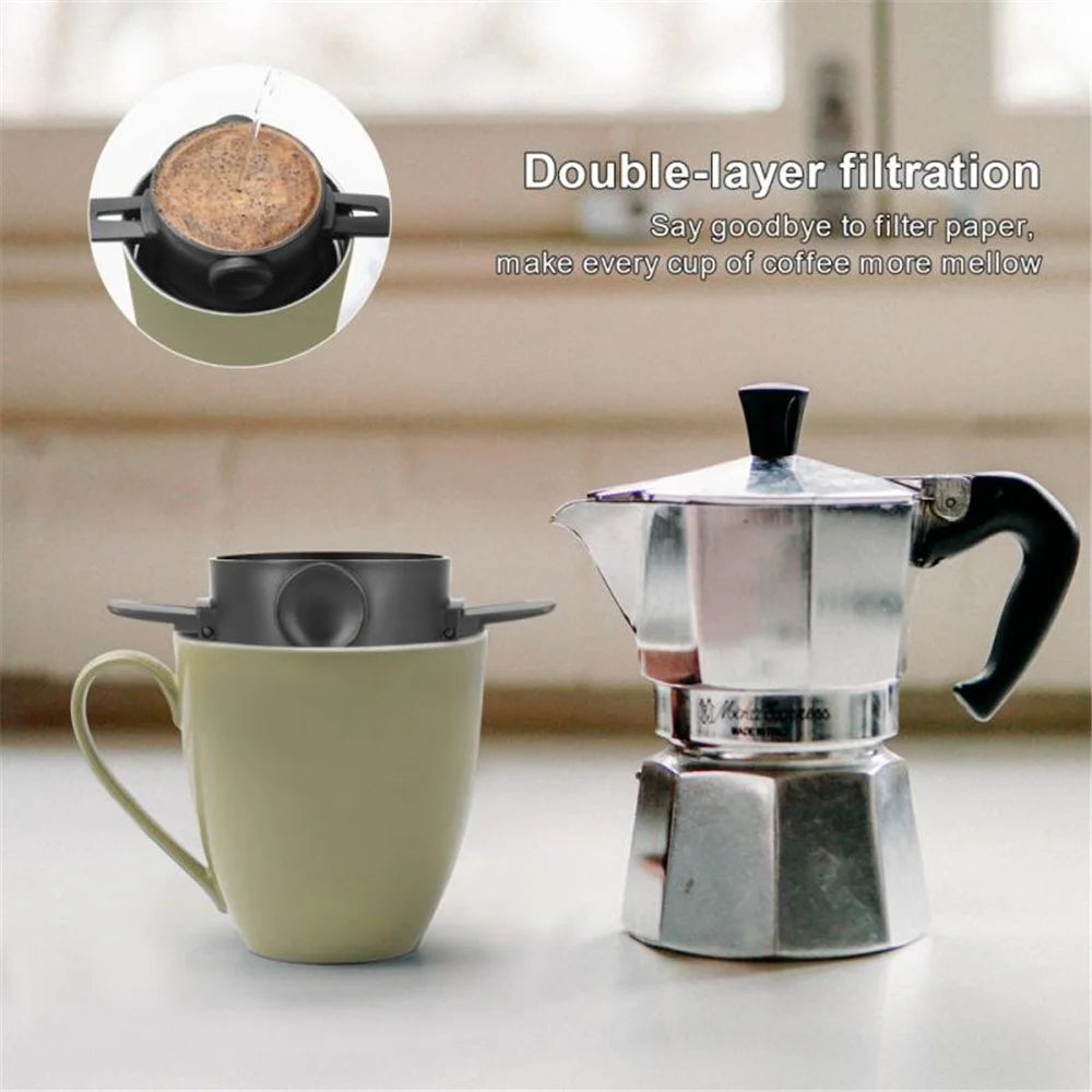 LB001T Stainless Steel Mesh Coffee Filter Paperless Reusable Drip Coffee Maker Dripper with Cup Base (BPA Free, No FDA Certification) - Black - 3