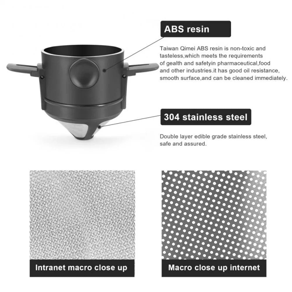 LB001T Stainless Steel Mesh Coffee Filter Paperless Reusable Drip Coffee Maker Dripper with Cup Base (BPA Free, No FDA Certification) - Black - 6