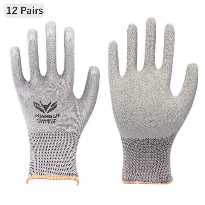 CHUANGSHI 12 Pairs Latex+Nylon Gloves Construction Site Labor Protection Gloves - Grey - 1