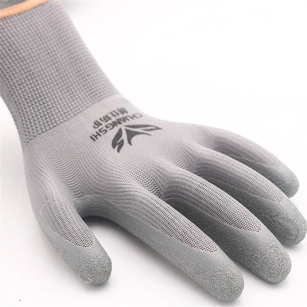 CHUANGSHI 12 Pairs Latex+Nylon Gloves Construction Site Labor Protection Gloves - Grey - 2