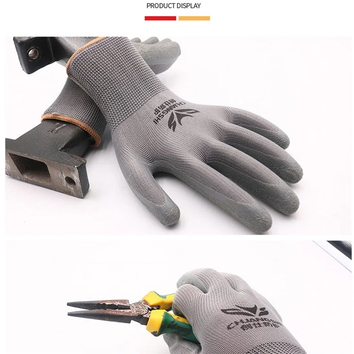 CHUANGSHI 12 Pairs Latex+Nylon Gloves Construction Site Labor Protection Gloves - Grey - 5