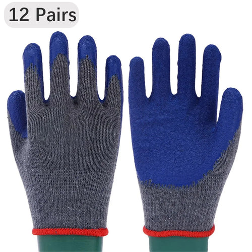 12 Pairs Latex+Cotton Line Gloves Anti-skid Hand Protection Gloves - Grey+Blue - 1