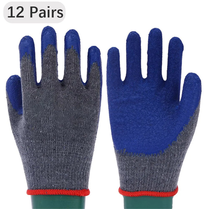 12 Pairs Latex+Cotton Line Gloves Anti-skid Hand Protection Gloves - Grey+Blue - 1