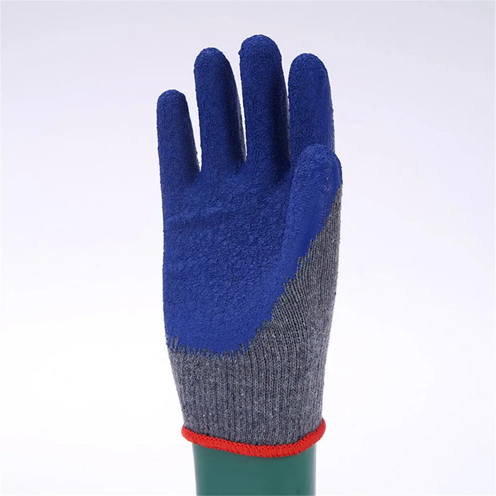 12 Pairs Latex+Cotton Line Gloves Anti-skid Hand Protection Gloves - Grey+Blue - 4