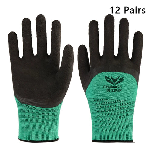 CHUANGSHI 12 Pairs Foam Latex Labor Gloves Anti-Slip Gardening Work Gloves - 1