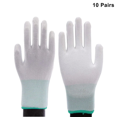 10 Pairs / Bag PU+Nylon Gloves Breathable Labor Protection Gloves, Size M - White+Green - 1