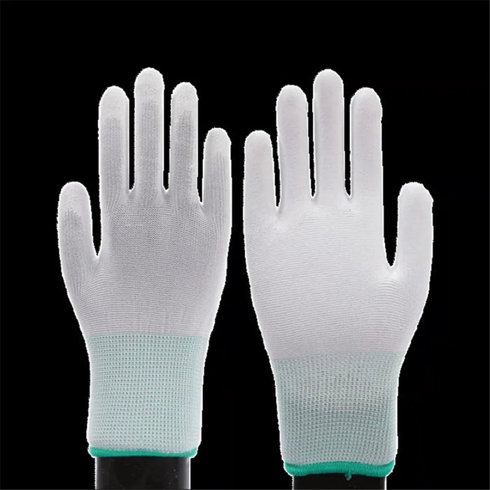 10 Pairs / Bag PU+Nylon Gloves Breathable Labor Protection Gloves, Size M - White+Green - 2