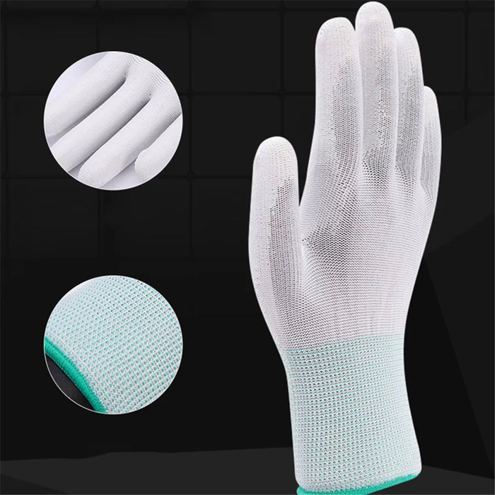 10 Pairs / Bag PU+Nylon Gloves Breathable Labor Protection Gloves, Size M - White+Green - 3
