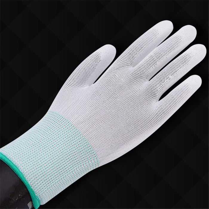 10 Pairs / Bag PU+Nylon Gloves Breathable Labor Protection Gloves, Size M - White+Green - 4