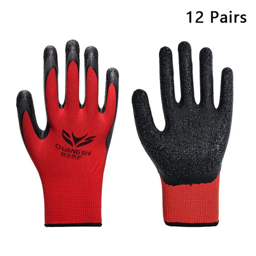 CHUANGSHI 12 Pairs Latex+Nylon Gloves Anti-skid Hand Protection Gloves - Red+Black - 1