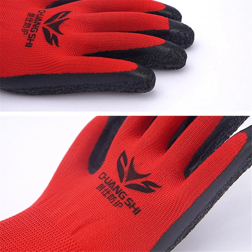 CHUANGSHI 12 Pairs Latex+Nylon Gloves Anti-skid Hand Protection Gloves - Red+Black - 4