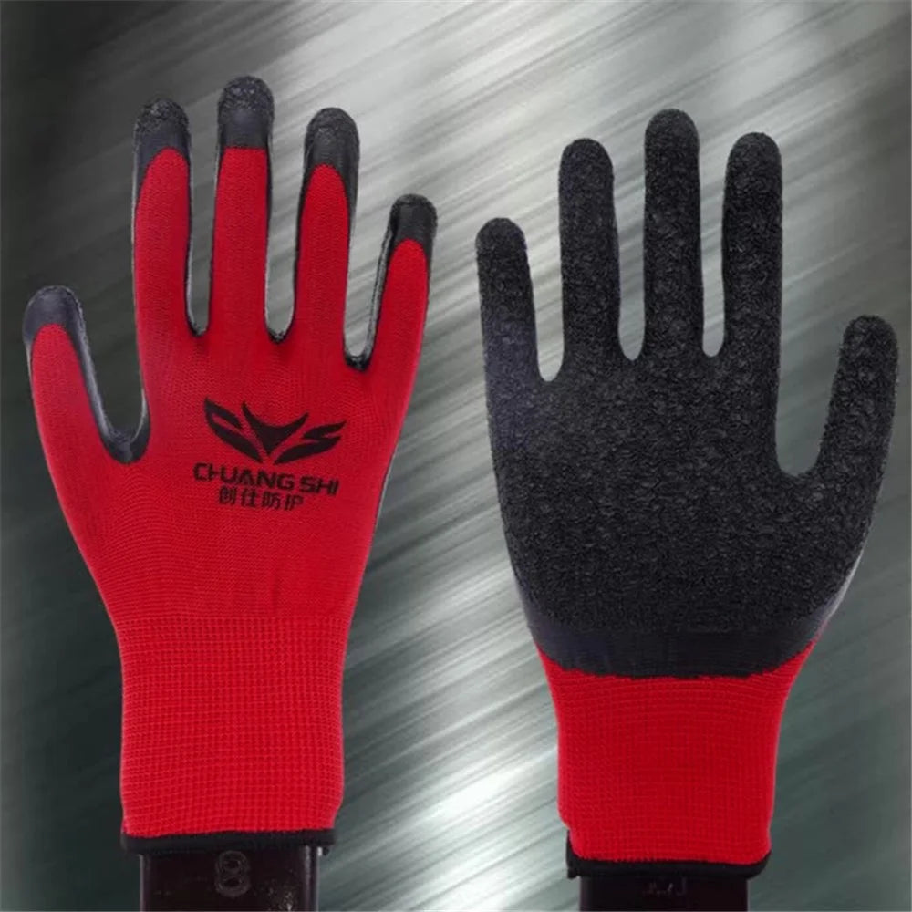 CHUANGSHI 12 Pairs Latex+Nylon Gloves Anti-skid Hand Protection Gloves - Red+Black - 5