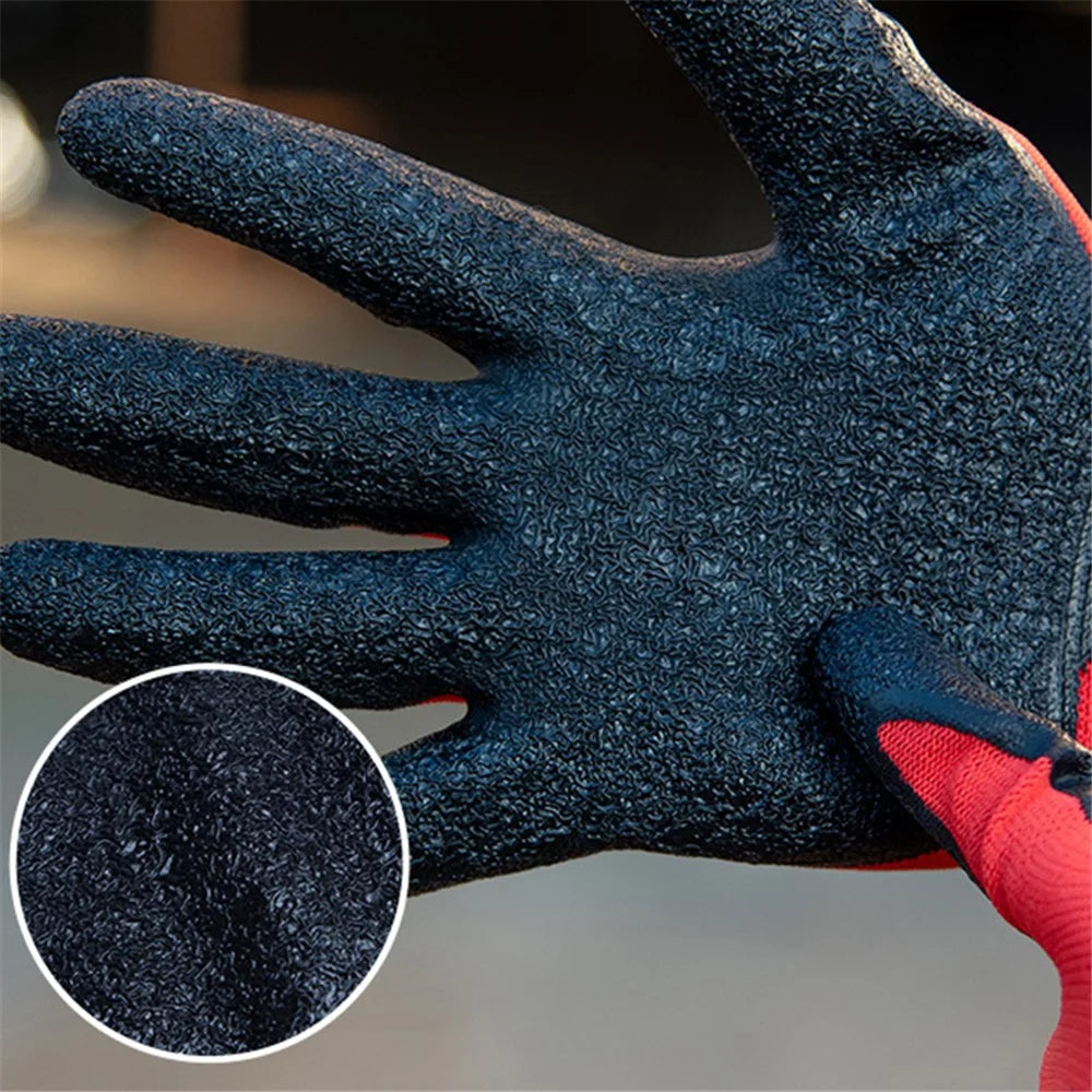 CHUANGSHI 12 Pairs Latex+Nylon Gloves Anti-skid Hand Protection Gloves - Red+Black - 6