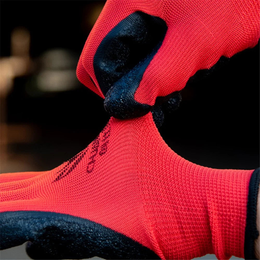 CHUANGSHI 12 Pairs Latex+Nylon Gloves Anti-skid Hand Protection Gloves - Red+Black - 7