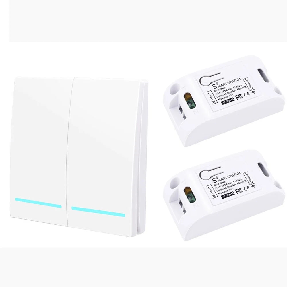 SMATRUL WHK02 WiFi+433MHZ Remote Control Wireless Switch 2 Gang with 2 Controllers - White - 1