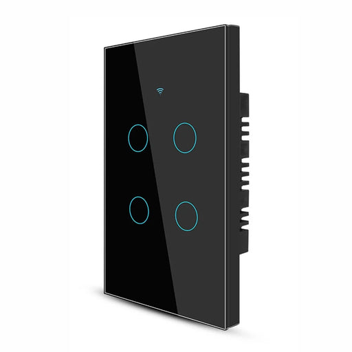 SMATRUL TMW403 US Plug Tuya 433MHZ WiFi Smart Touch Tempered Glass Wall Switch Light Timing Countdown Remote Control for Alexa Google Home, 4 Gang WiFi - Black - 1