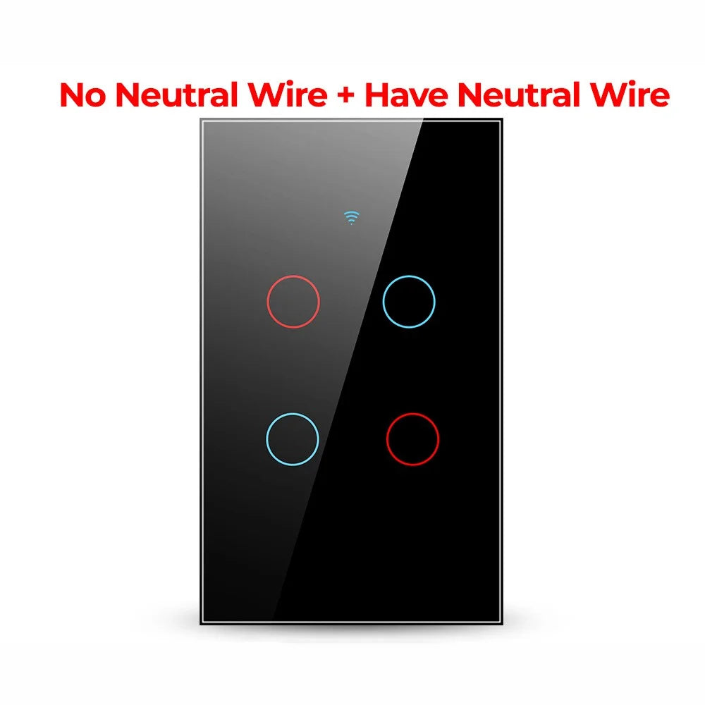 SMATRUL TMW403 US Plug Tuya 433MHZ WiFi Smart Touch Tempered Glass Wall Switch Light Timing Countdown Remote Control for Alexa Google Home, 4 Gang WiFi - Black - 2
