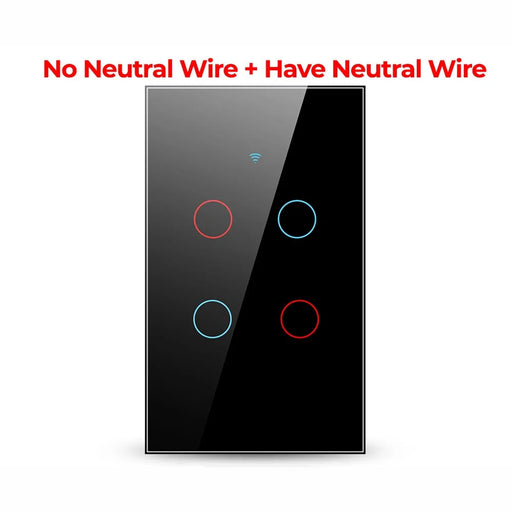 SMATRUL TMW403 US Plug Tuya 433MHZ WiFi Smart Touch Tempered Glass Wall Switch Light Timing Countdown Remote Control for Alexa Google Home, 4 Gang WiFi - Black - 2
