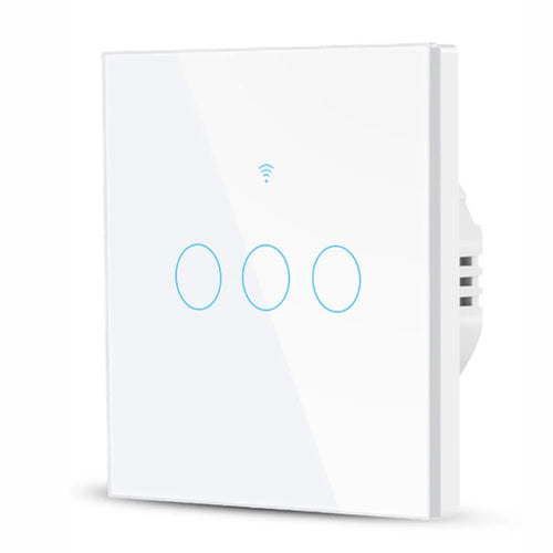 SMATRUL TMW403 Tuya/Smart Life APP Remote Control WiFi+433MHZ Touch Switch EU Plug for Alexa Google Home, 3 Gang WiFi - White - 1