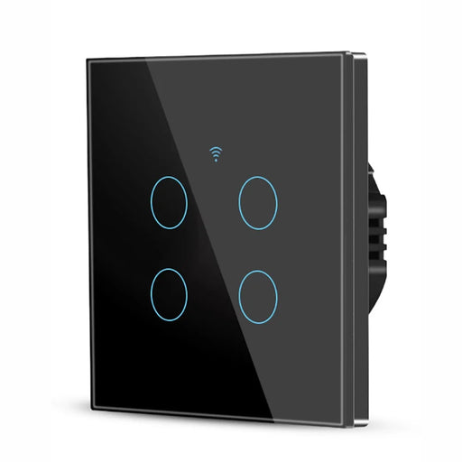 SMATRUL TMW403 EU Plug WiFi+433MHZ Remote Control Smart Touch Timing Countdown Wall Switch for Alexa Google Home, 4 Gang WiFi - Black - 1