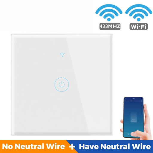 SMATRUL TMW401 Tuya WiFi 433MHZ EU Plug Smart Wireless Touch Wall Switch for Google Home Alexa, 1 Gang WiFi - White - 2