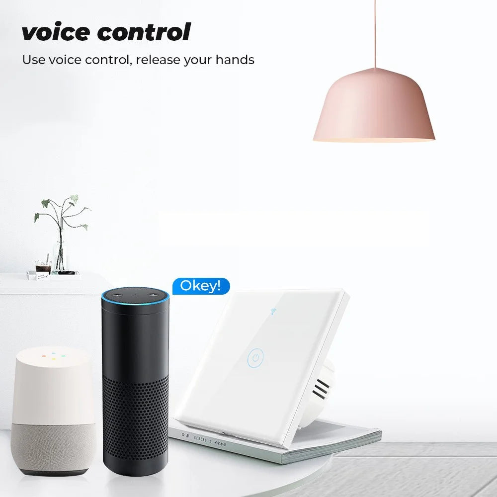 SMATRUL TMW401 Tuya WiFi 433MHZ EU Plug Smart Wireless Touch Wall Switch for Google Home Alexa, 1 Gang WiFi - White - 3
