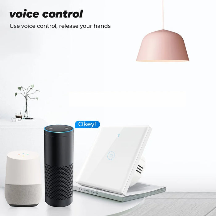 SMATRUL TMW401 Tuya WiFi 433MHZ EU Plug Smart Wireless Touch Wall Switch for Google Home Alexa, 1 Gang WiFi - White - 3