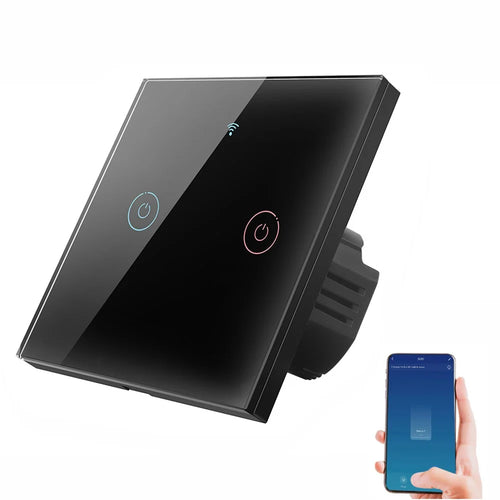 SMATRUL TMW401 Tuya WiFi 433MHZ EU Plug Wireless Touch Wall Switch for Google Home Alexa, 2 Gang WiFi - Black - 1