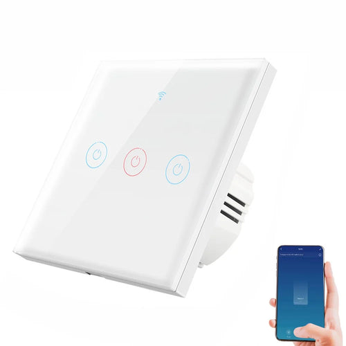 SMATRUL TMW401 Tuya WiFi 433MHZ Wireless Touch Wall Switch for Google Home Alexa EU Plug, 3 Gang WiFi - White - 1