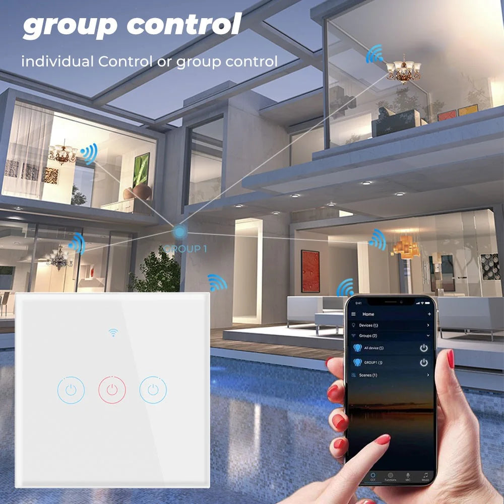 SMATRUL TMW401 Tuya WiFi 433MHZ Wireless Touch Wall Switch for Google Home Alexa EU Plug, 3 Gang WiFi - White - 7