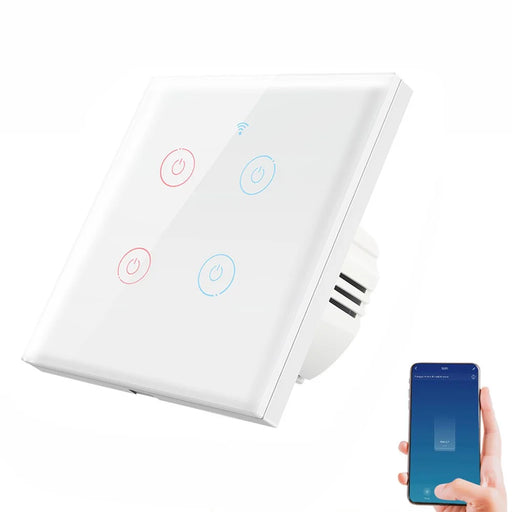 SMATRUL TMW401 EU Plug Tuya WiFi 433MHZ Wireless Touch Wall Switch for Google Home Alexa, 4 Gang WiFi - White - 1