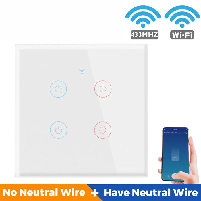SMATRUL TMW401 EU Plug Tuya WiFi 433MHZ Wireless Touch Wall Switch for Google Home Alexa, 4 Gang WiFi - White - 2
