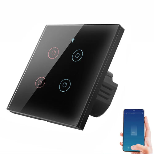 SMATRUL TMW-01 Tuya WiFi Smart Touch Light Switch Wall Remote Control for Alexa Google Home EU Plug, 4 Gang WiFi - Black - 1