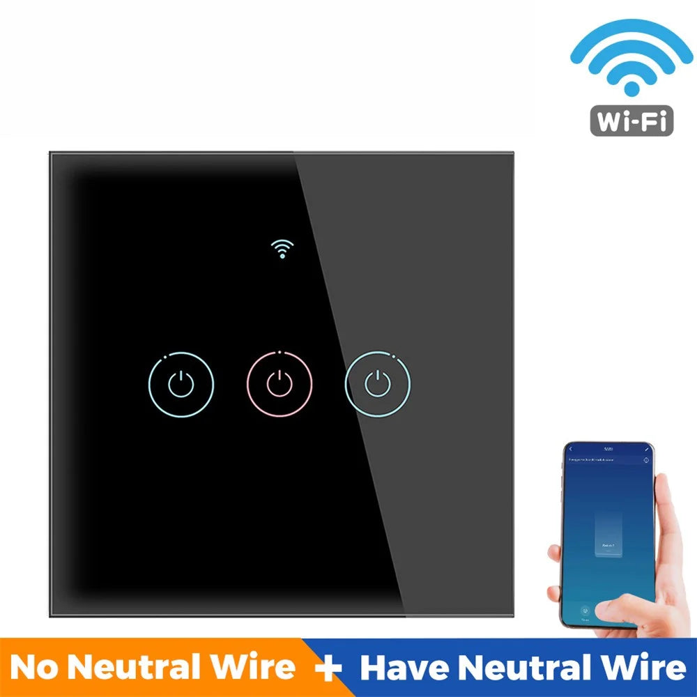 SMATRUL TMW-01 EU Plug Tuya WiFi Smart Touch Light Switch Wall Remote Control for Alexa Google Home, 3 Gang WiFi - Black - 2