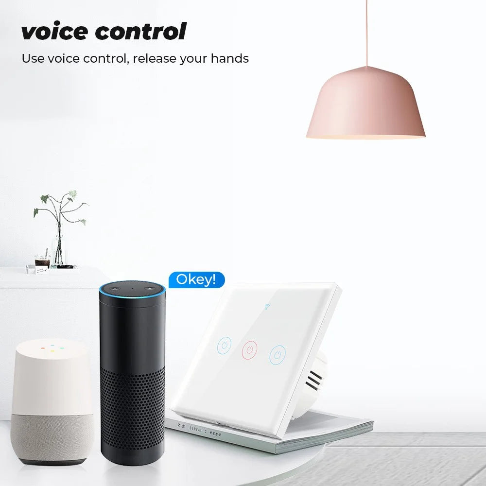 SMATRUL TMW-01 EU Plug Tuya WiFi Smart Touch Light Switch Wall Remote Control for Alexa Google Home, 3 Gang WiFi - Black - 5