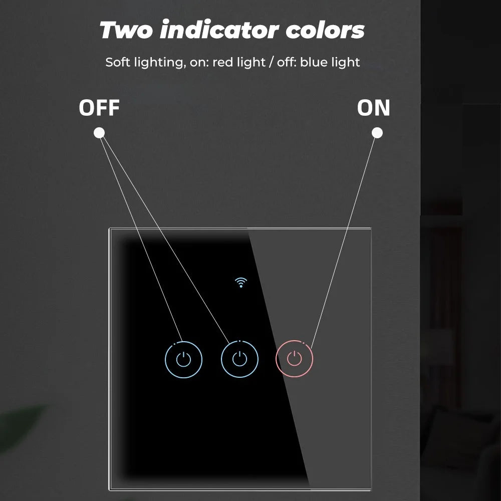 SMATRUL TMW-01 EU Plug Tuya WiFi Smart Touch Light Switch Wall Remote Control for Alexa Google Home, 3 Gang WiFi - Black - 7