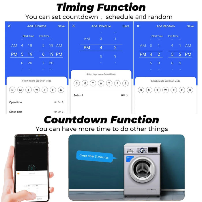 SMATRUL TMR01-20A-EU Tuya Smart Home APP WiFi Touch Switch Light Wall Panel DIY Relay Module Timer Socket - White - 6