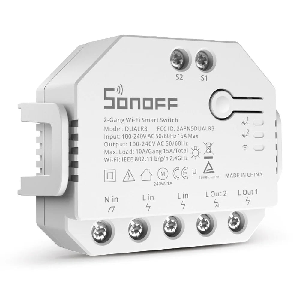 SONOFF DUALR3 2 Gang WiFi Smart Light Switch 2 Way DIY Breaker Module Remote Control with Power Meter - 1
