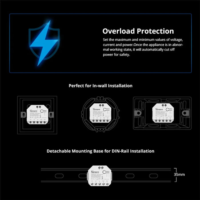 SONOFF DUALR3 2 Gang WiFi Smart Light Switch 2 Way DIY Breaker Module Remote Control with Power Meter - 4