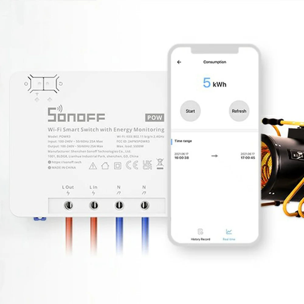 SONOFF POWR3 High Power Smart Switch Power Metering WiFi Home Voice Control Switch - 5