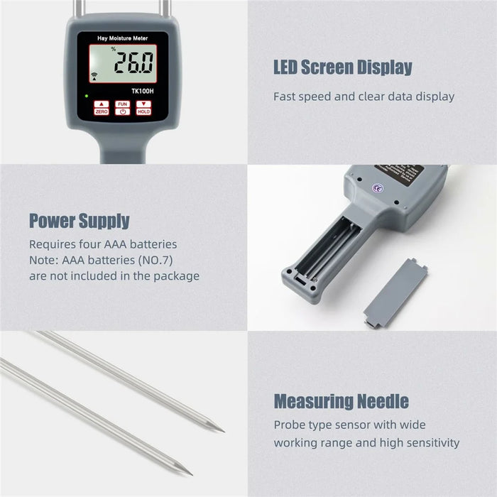 Digital Portable Hay Moisture Meter with Probe Hygrometer Hay Bale Moisture Tester - 6