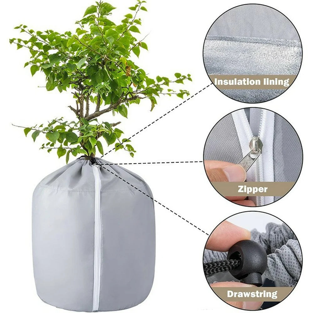 Potted Plant Winter Protection Cover Frost Guard Bag with Drawstring and Zipper, 65x70cm - 5