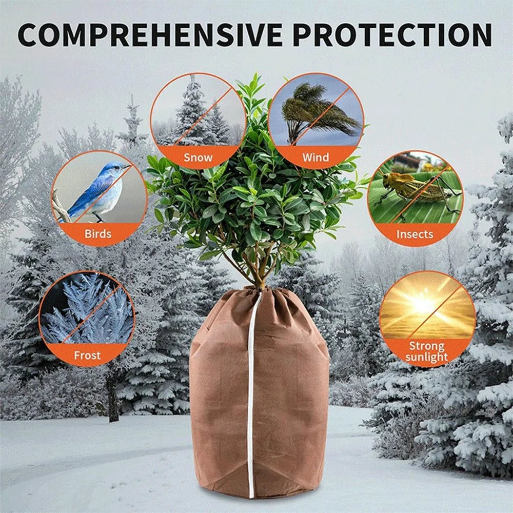 Plant Pot Cover Winter Protection Bag Frost Guard Cover with Zipper Drawstring, 40x40cm - 2
