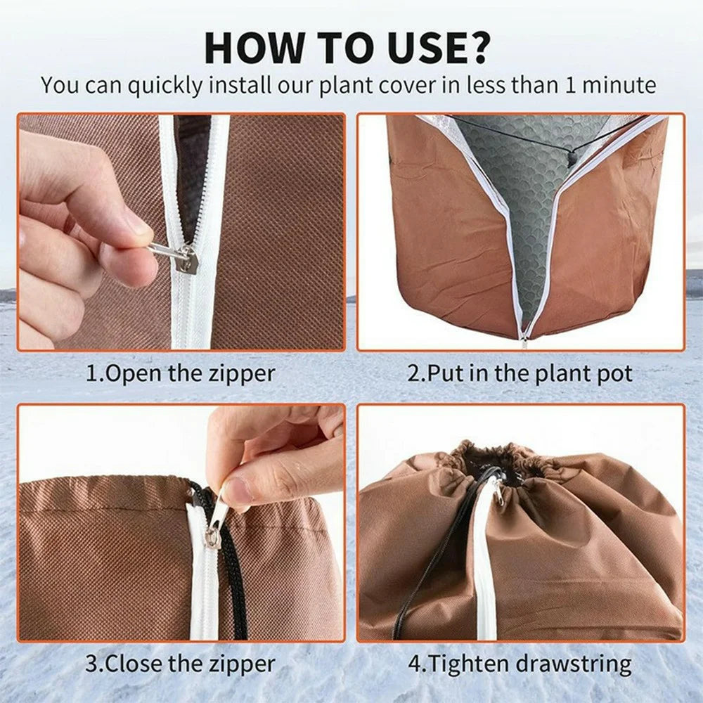 Plant Pot Cover Winter Protection Bag Frost Guard Cover with Zipper Drawstring, 40x40cm - 5