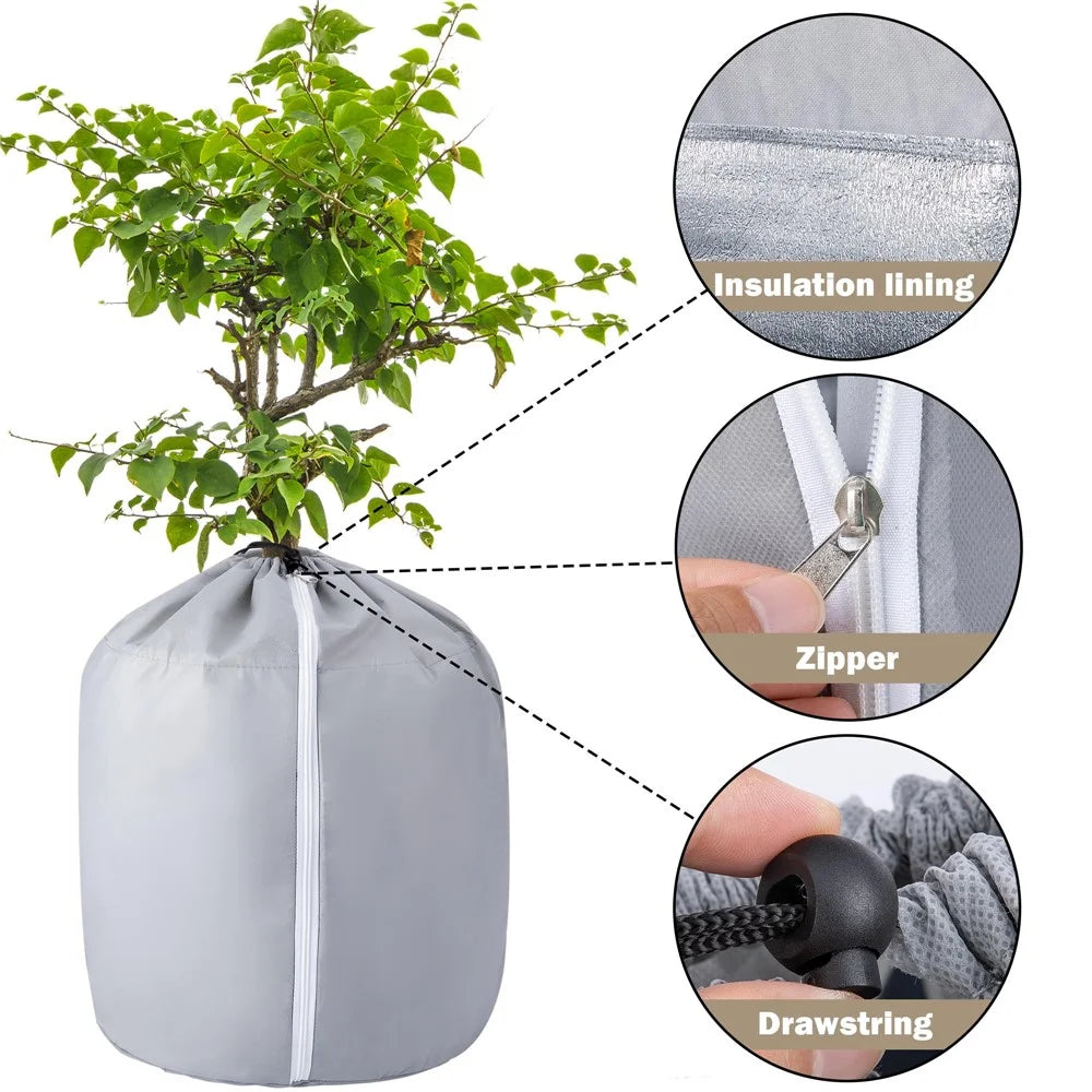 65 x 70cm Plant Frost Protection Cover Garden Tree Anti-Freeze Insulation Bag Oxford Fabric Eco-Friendly Pot Shield - Grey - 2